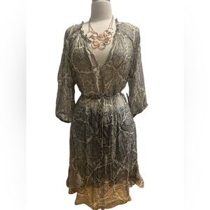NWT - ELLA MOSS- Sheer 100% Silk Black and Cream Paisley Dress